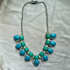 Lia Sophia necklace 18-21” silver aqua and cut crystals
